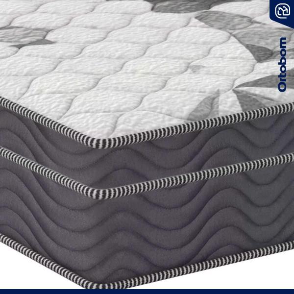 Imagem de Cama + Cabeceira Genebra Bouclé com Colchão de Espuma D33 Ortobom Airtech Ortopillow 100 Casal 138cm