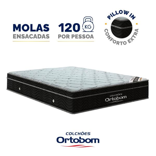 Imagem de Cama + Cabeceira Genebra Bouclé com Colchão de Molas Ensacadas Ortobom Elegante Superpocket Pillow In Casal 138cm