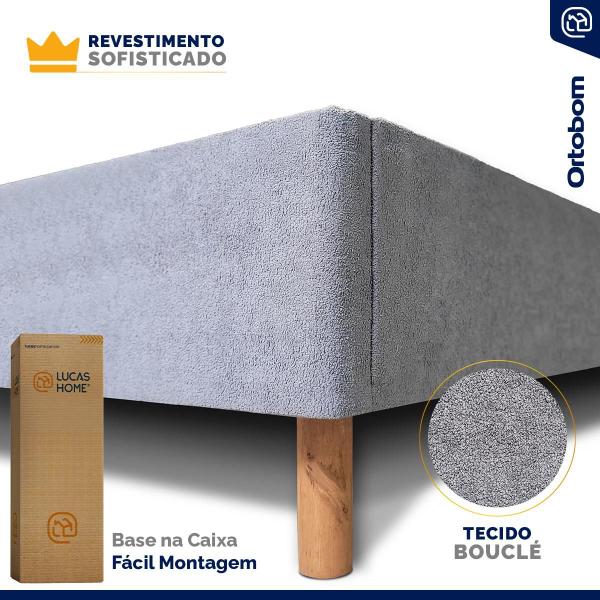 Imagem de Cama + Cabeceira Genebra Bouclé com Colchão de Molas Ensacadas Ortobom Sleep King Queen 158cm