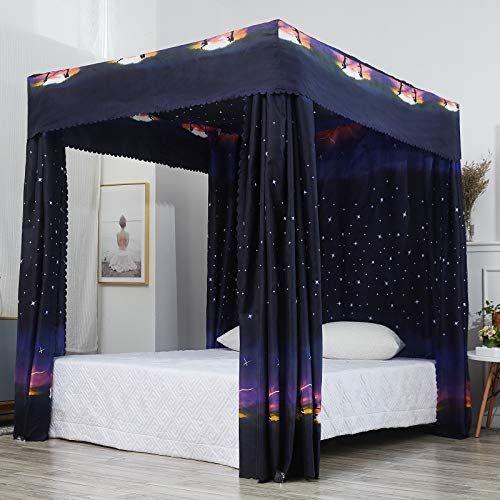 Imagem de Cama Canopy Mengersi Galaxy Star para cama queen-size preta