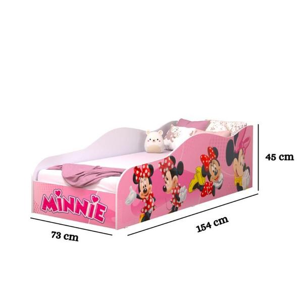 Imagem de Cama Carro Adesivada Infantil Minnie Montessori Convencional Com Colchão Cor Rosa