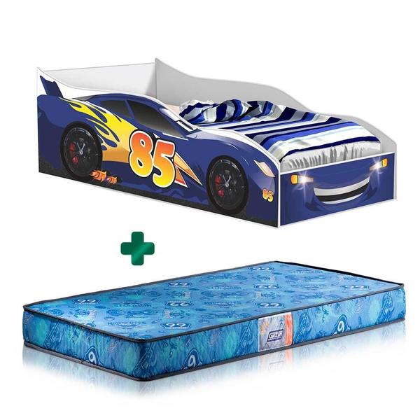 Imagem de Cama Carro Azul Infantil Blue Gabrielli Móveis Com Colchão Gazin Infantil