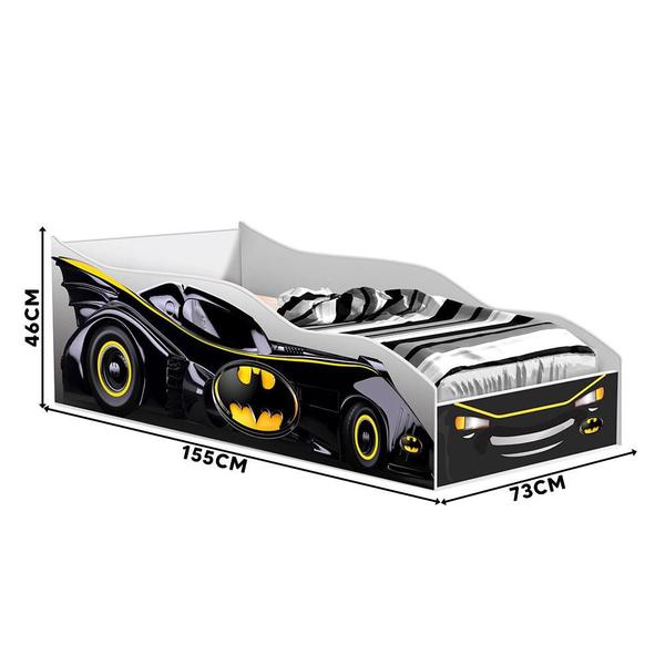 Imagem de Cama Carro Batman Infantil Preto Gabrielli Móveis Com Colchão Probel Guarda Costas