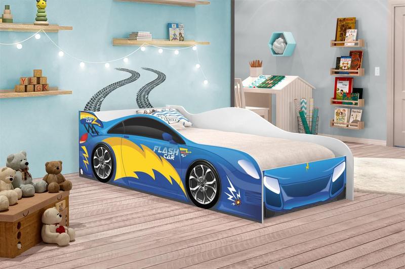 Imagem de Cama Carro Fast Menino Azul Solteiro Com Colchão