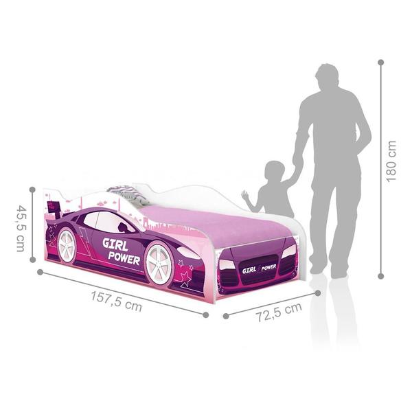 Imagem de Cama Carro Girl Power Joy Rosa Infantil Com Colchão