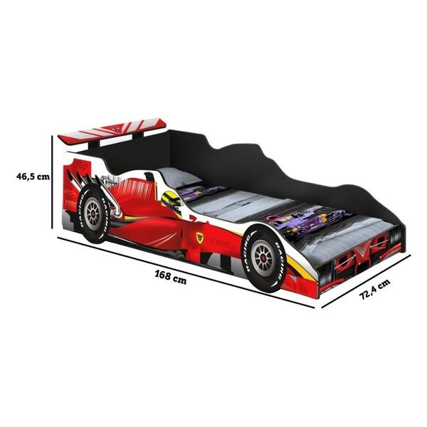 Imagem de Cama Carro Infantil + Colchão Formula 1 Vermelho 100% MDF J&A Móveis