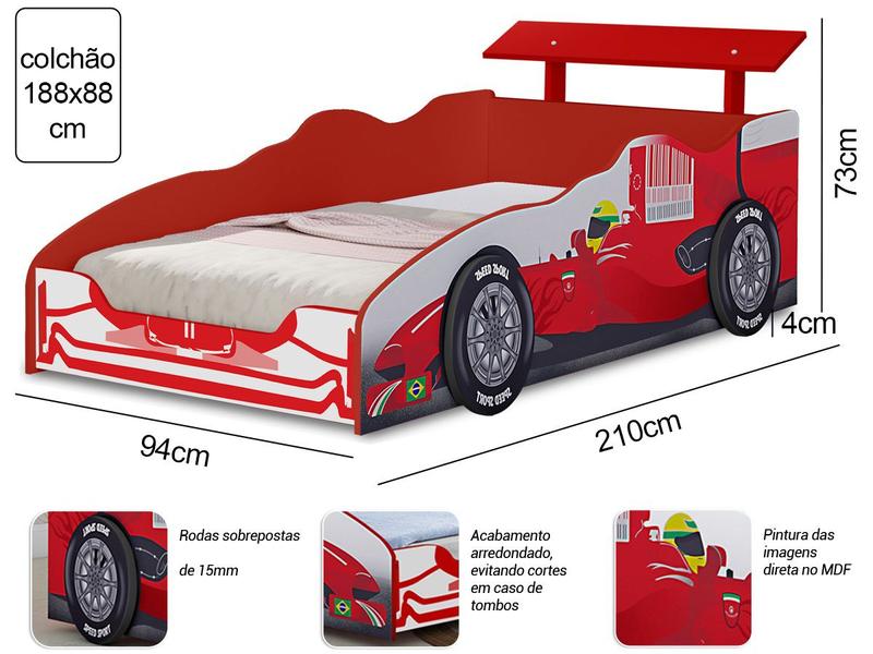 Imagem de Cama Carro Infantil com Colchão Fórmula 1 Vermelho