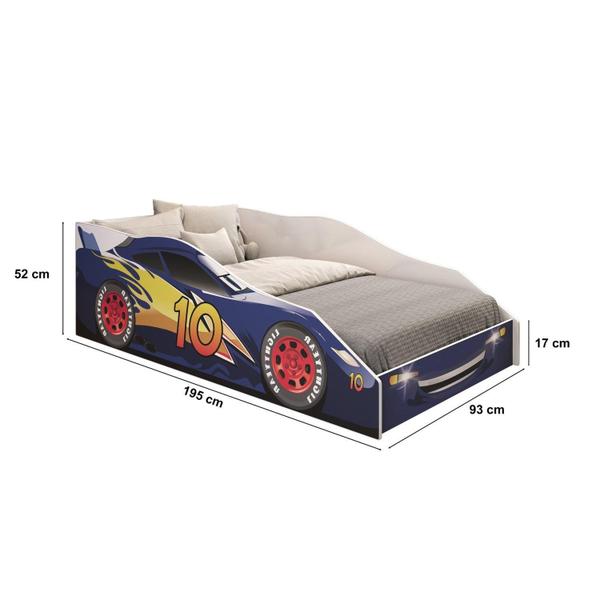 Imagem de Cama Carro infantil Solteiro Adesivada Logan Yescasa Branco/Azul