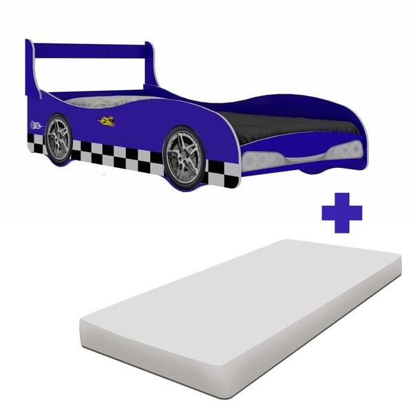 Imagem de Cama Carro Montessoriana Solteiro Com Colchão Rally Azul Mirai Shop Jm