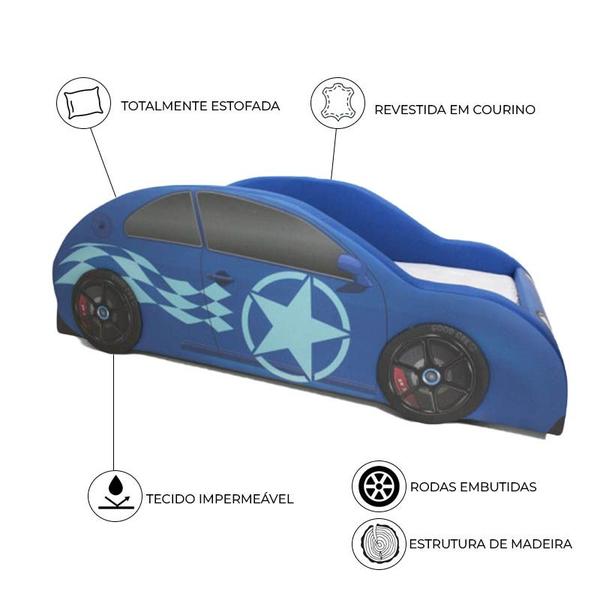 Imagem de Cama Carro NB Boys solteiro estofada - cor azul