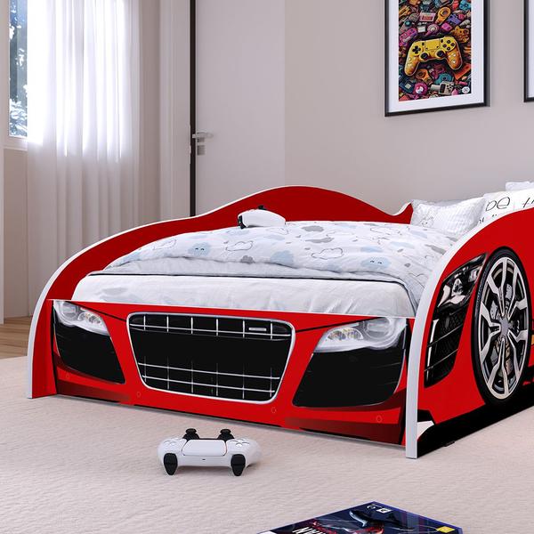 Imagem de Cama Carro Solteiro Infantil Speedy Montessoriana MDF Proteção Lateral Decoração Tema Corrida Quarto Menino - Vermelho - RPM