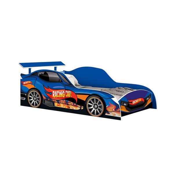 Imagem de Cama Carro Solteiro Racing Car Azul Com Proteção Lateral Mdf - Azul