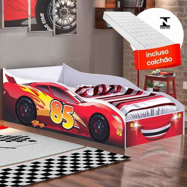 Imagem de Cama Carro Vermelho Infantil Red Com Colchão Infantil Gabrielli Móveis