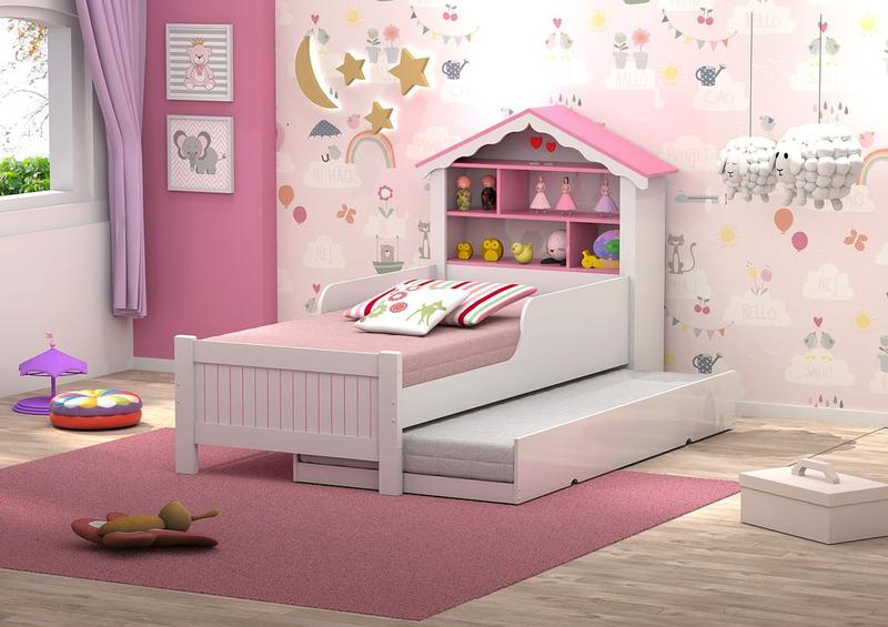 Imagem de Cama Casa Princesa Com Auxiliar Branco/Rosa - Vitamov