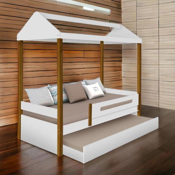 Cama Casa Solt. Lara Branco/Mel c/ Aux. Firenze - Movelaria Imagem de Cama Casa Solt. Lara Branco/Mel c/ Aux. Firenze