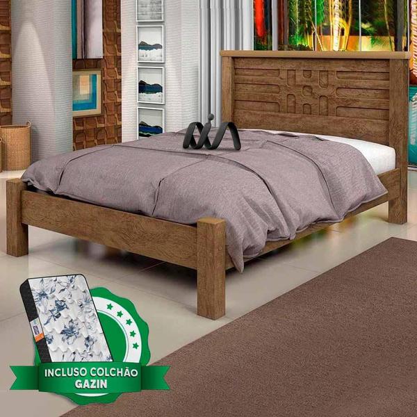 Imagem de Cama Casal 100% MDF Castanho Fosco Emily Basoto Com Colchão Gazin Casal D33 138 x 188