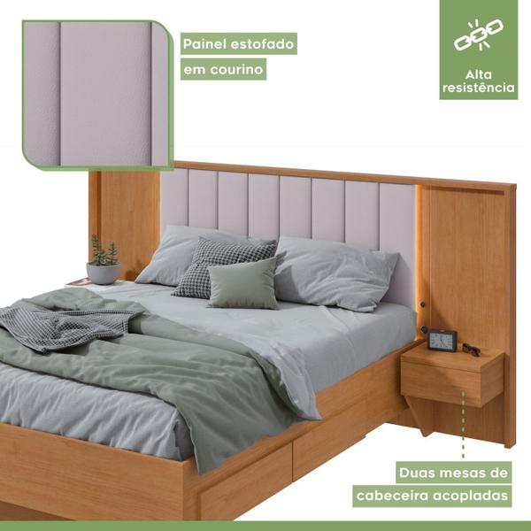 Imagem de Cama Casal 140cm com Usb, Usb-c 2 Mesa de Cabeceiras Solaris