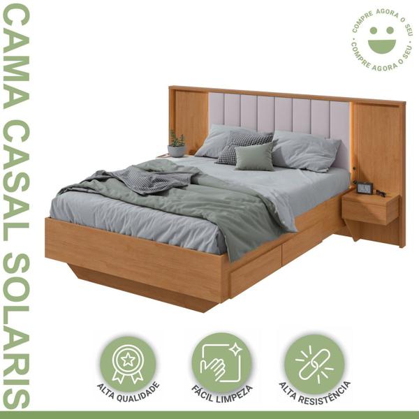 Imagem de Cama Casal 140cm com Usb, Usb-c 2 Mesa de Cabeceiras Solaris