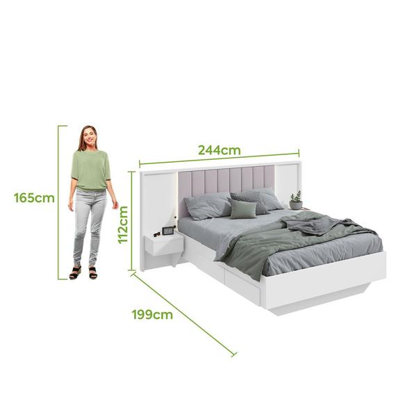 Imagem de Cama Casal 140cm com USB, USB-C e 2 Mesa de Cabeceiras Solaris - Lopas