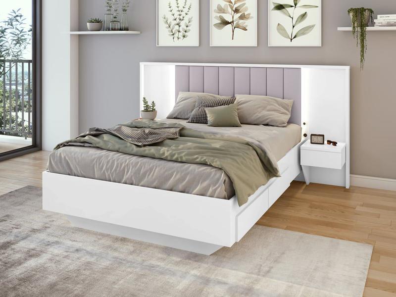 Cama Casal 140cm com USB, USB-C e 2 Mesa de Cabeceiras Solaris - Lopas - Móveis Lopas Imagem de Cama Casal 140cm com USB, USB-C e 2 Mesa de Cabeceiras Solaris - Lopas