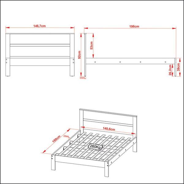 Imagem de Cama Casal 146,7x92x196 cm Nogal/Branco Tecnomobili