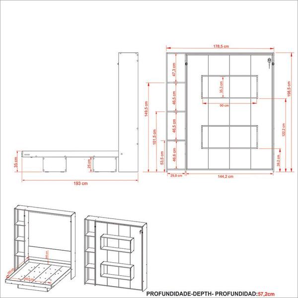 Imagem de Cama Casal Articulada 178,5x198,5x193 cm Branca Tecnomobili