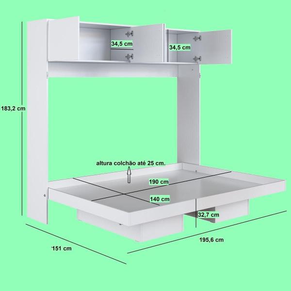 Imagem de Cama Casal Articulavel Horizontal Com Portas 140 Hanover Branco