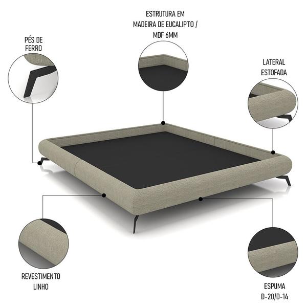 Imagem de Cama Casal Base Box 138x188cm Pés de Ferro Cold P02 Linho Bege - Mpozenato