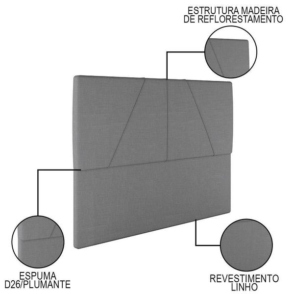 Imagem de Cama Casal Com Cabeceira 145cm Pés Metálicos Elisa S05 Linho Cinza