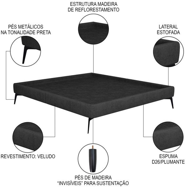 Imagem de Cama Casal com Cabeceira 145cm Pés Metálicos Elisa S05 Veludo Preto - Mpozenato