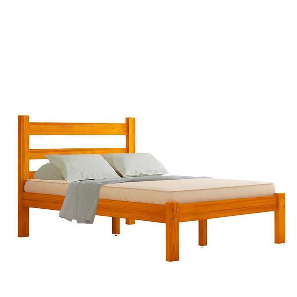 Imagem de Cama Casal Com Cabeceira Em Madeira Maciça Marrom Adeline Shop Jm