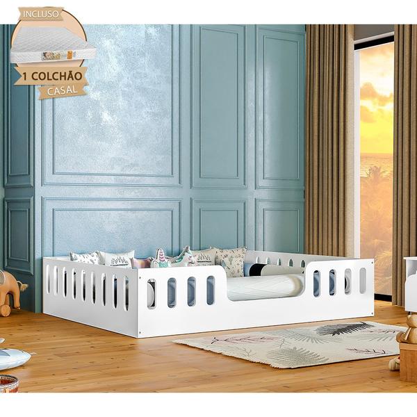 Imagem de Cama Casal com Colchão D28 Design Montessoriana Helo - Branco