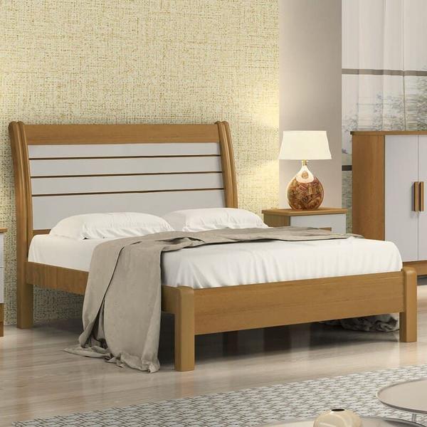 Imagem de Cama Casal com Detalhe Ripado - Esmeralda Queen-Cinamomo/Off White - Móveis D'Doro