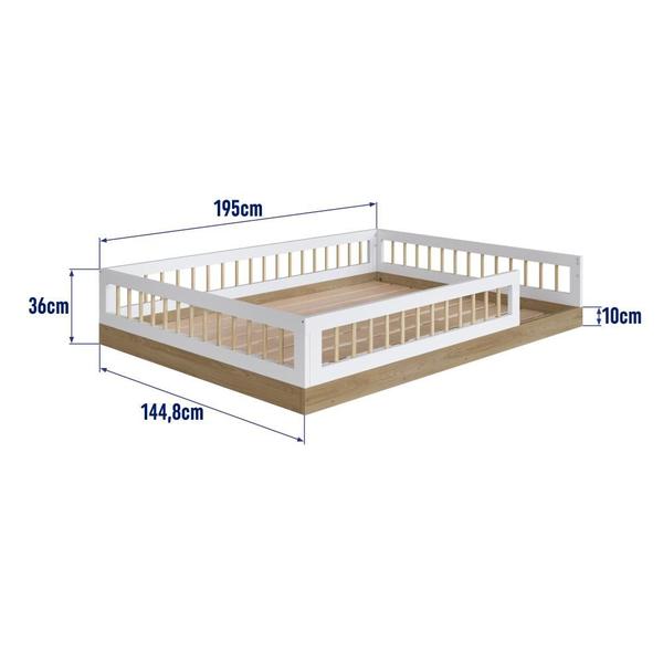 Imagem de Cama Casal de Chão Infantil Montessoriana Menino Menina 195cm com Grade de Proteção