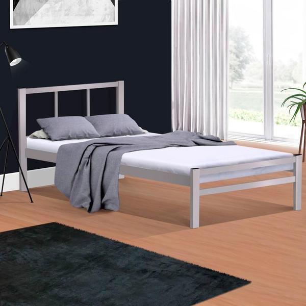 Imagem de Cama Casal De Ferro Tubular Resistente Laís Cinza Primoart Com Colchão Casal