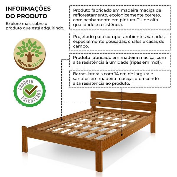 Imagem de Cama Casal em Madeira Maciça Turca com Cabeceira Castanho