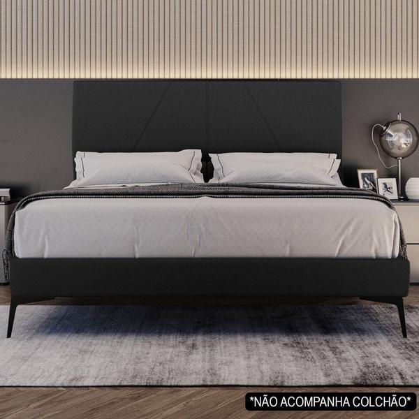 Imagem de Cama Casal King com Cabeceira 199cm Pés Metálicos Elisa S05 Linho Preto - Mpozenato