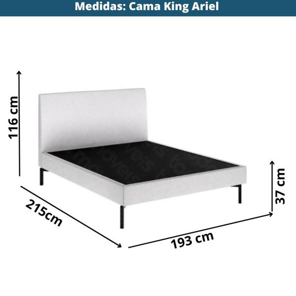 Imagem de Cama Casal KingSize Ariel Daf p/ Colchão 193 cm Cabeceira Linho Azul Marinho Base Aço CarbonoPreto