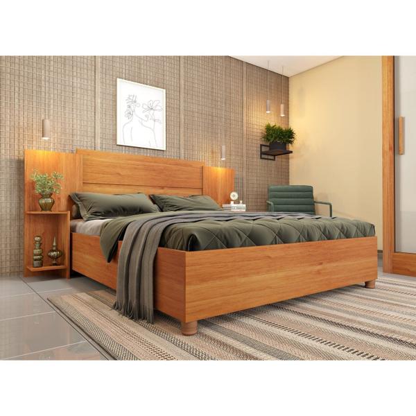 Imagem de Cama Casal Monaco com Cabeceira Extensivel e 2 Mesas de Cabeceiras