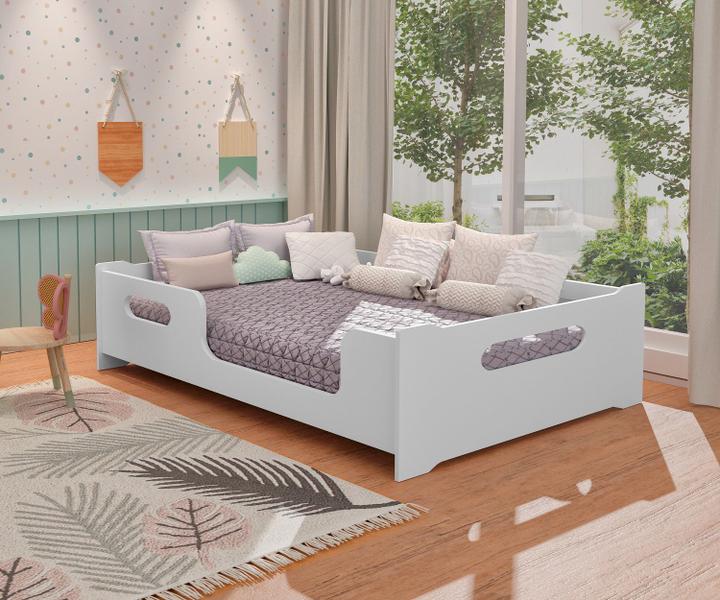 Imagem de Cama Casal Montessoriana Encanto 100% Mdf Com Colchão Casal 188x138x12 -Branca