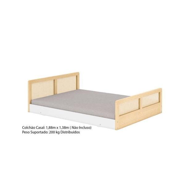 Imagem de Cama Casal Montessoriana Reversivel Lift, Grades de Proteção e Moldura com Led Dream Decor Casatema Branco/Natural