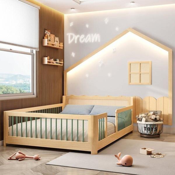 Imagem de Cama Casal Montessoriana Wave com Palito e Moldura com Led Dream Decor Casatema