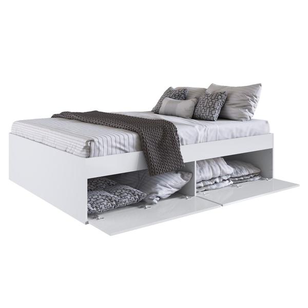 Imagem de Cama Casal Queen 2 Portas Com 2 Mesas de Cabeceira Tókio A05 Branco - Mpozenato