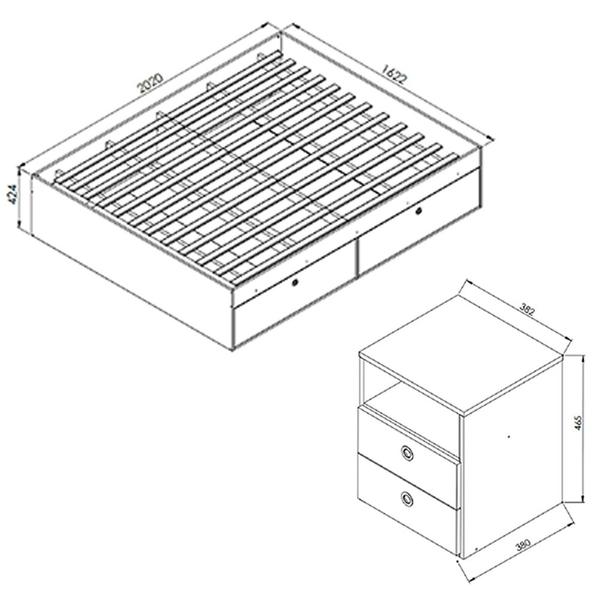 Imagem de Cama Casal Queen 2 Portas Com 2 Mesas de Cabeceira Tókio A05 Branco - Mpozenato