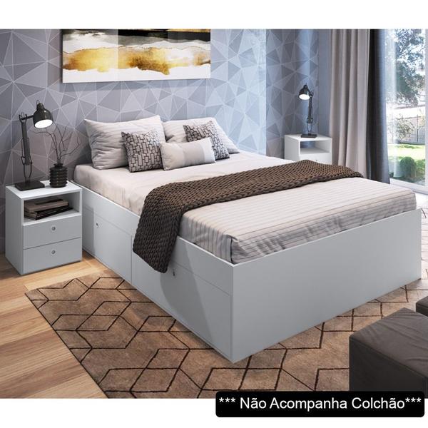 Imagem de Cama Casal Queen 2 Portas Com 2 Mesas de Cabeceira Tókio A05 Branco - Mpozenato