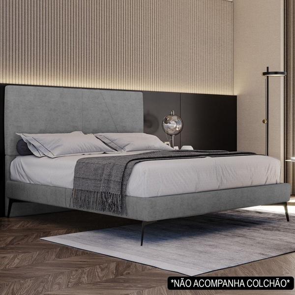 Imagem de Cama Casal Queen com Cabeceira 165cm Pés Metálicos Elisa S05 Veludo Cinza - Mpozenato