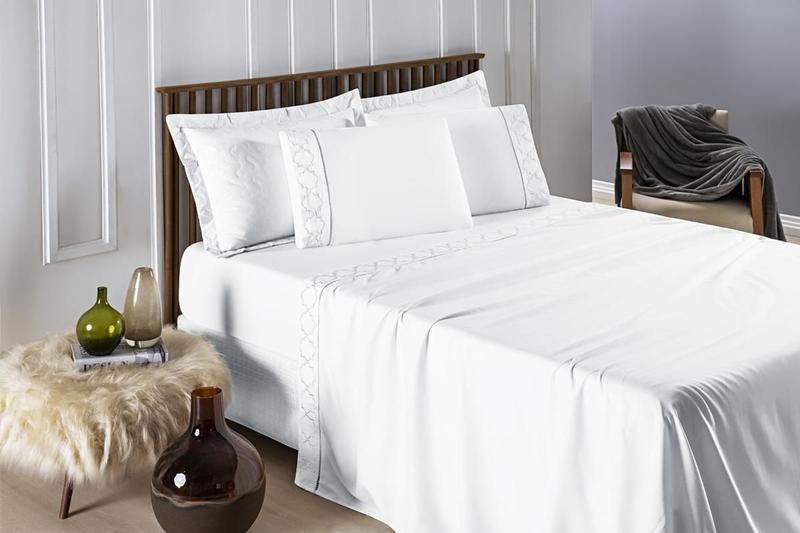 Imagem de Cama Casal Queen Size Madri Bordado 300 Fios Branco