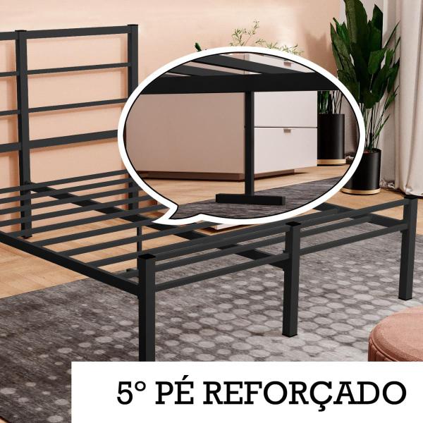 Imagem de Cama Casal Roma Moderna Aço Tubular Pé Reforço