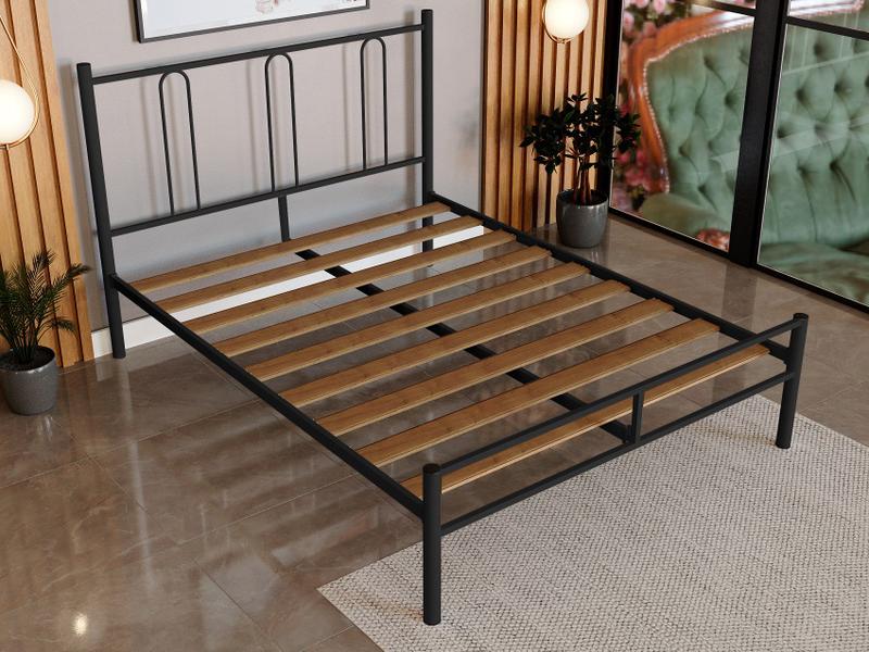 Imagem de Cama casal tubolar eloa com extrado madeira p/ colchão 188x138 -reforçada -preto