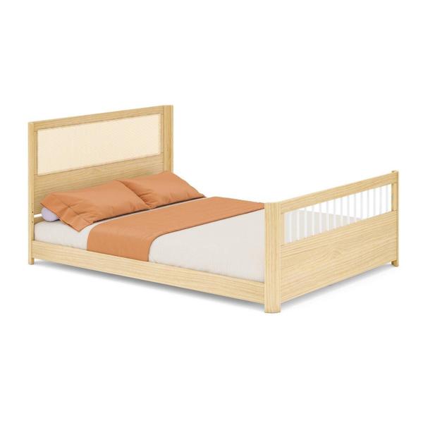 Imagem de Cama Casal Wave Juvenil Montessoriana Reversivel em Rattan com Led Casatema Branco/Natural